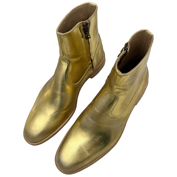 NWOT George Esquivel Boswell Chelsea Boot Zip-Up Gold Leather 10.5 - Picture 6 of 13